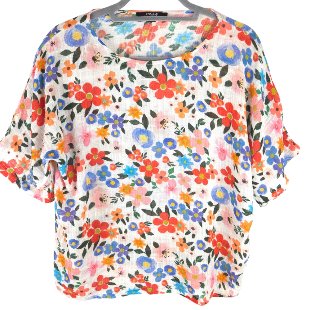 CHARLIE B Multicolor Floral Short Sleeve Top